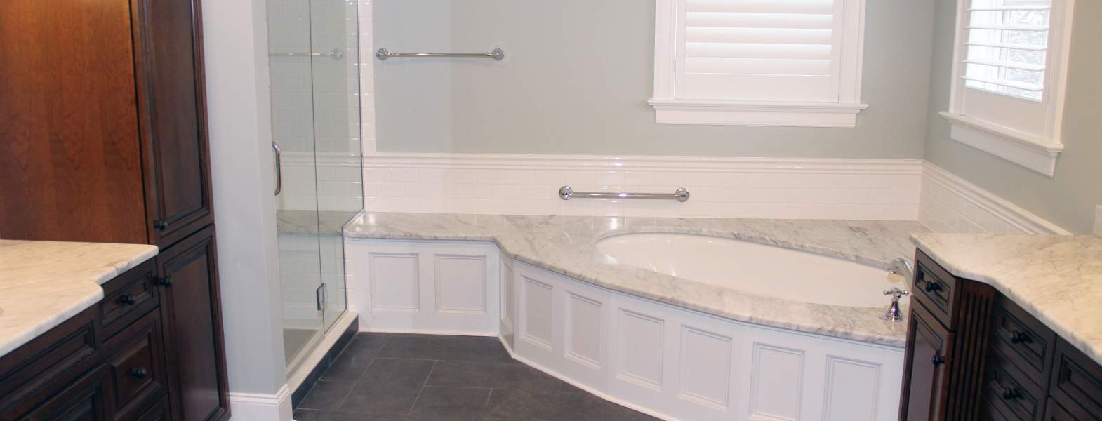 Traditional Master Bath with Carrara Marble