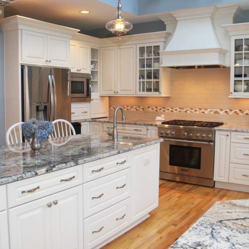 Traditional White Kitchen With Blue Azurite Granite > Kitchens ...